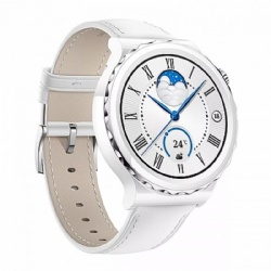 HW3 Mini Smartwatch with White Leather Strap - Moonlight Silver